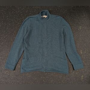 Title Nine Full 2-Way Zip Pockets Teal Cotton Wool Sweatshirt Sweater Sz XL